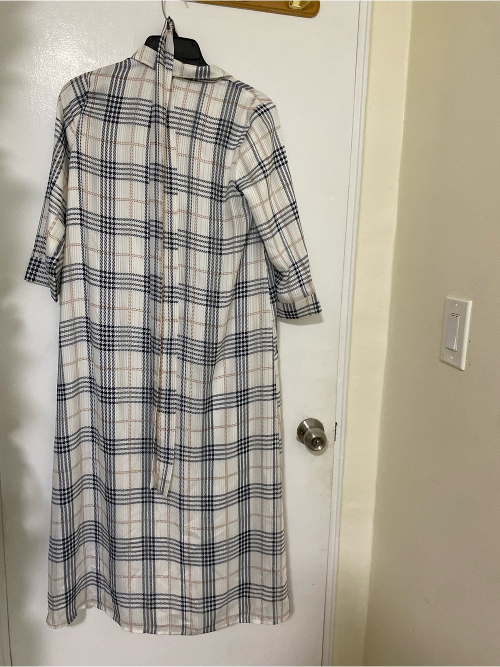 Plaid Maxi Dress with Button-Back Detail - White/Navy